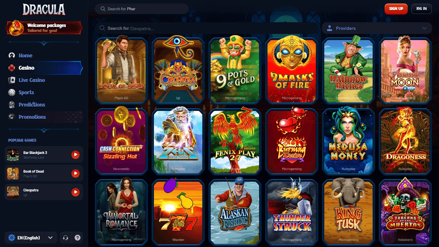 Dracula Casino slots and live games